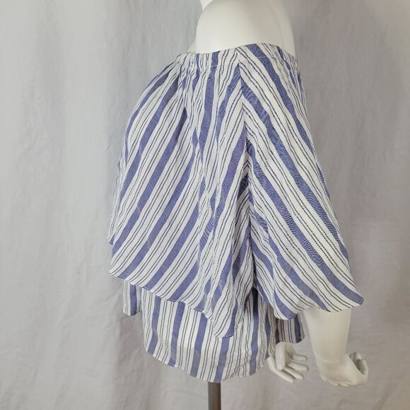 Kate Landry ee:some Off the Shoulder Denim Blue and White Striped‎ Top Size L - Picture 2 of 8